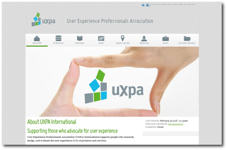 Homepage of UXPA